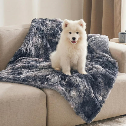 Waterproof Dog Blankets for Large Dogs, Fluffy Faux Fur, 50×60" | Plush Fuzzy Reversible Pet Blankets for Couch and Dog Bed, Soft Calming Throw Cat Blanket Washable, Dog Gift, Tie-dye Grey