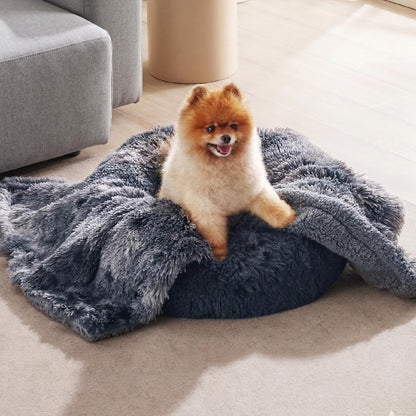 Waterproof Dog Blankets for Large Dogs, Fluffy Faux Fur, 50×60" | Plush Fuzzy Reversible Pet Blankets for Couch and Dog Bed, Soft Calming Throw Cat Blanket Washable, Dog Gift, Tie-dye Grey