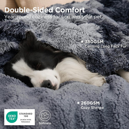 Waterproof Dog Blankets for Large Dogs, Fluffy Faux Fur, 50×60" | Plush Fuzzy Reversible Pet Blankets for Couch and Dog Bed, Soft Calming Throw Cat Blanket Washable, Dog Gift, Tie-dye Grey