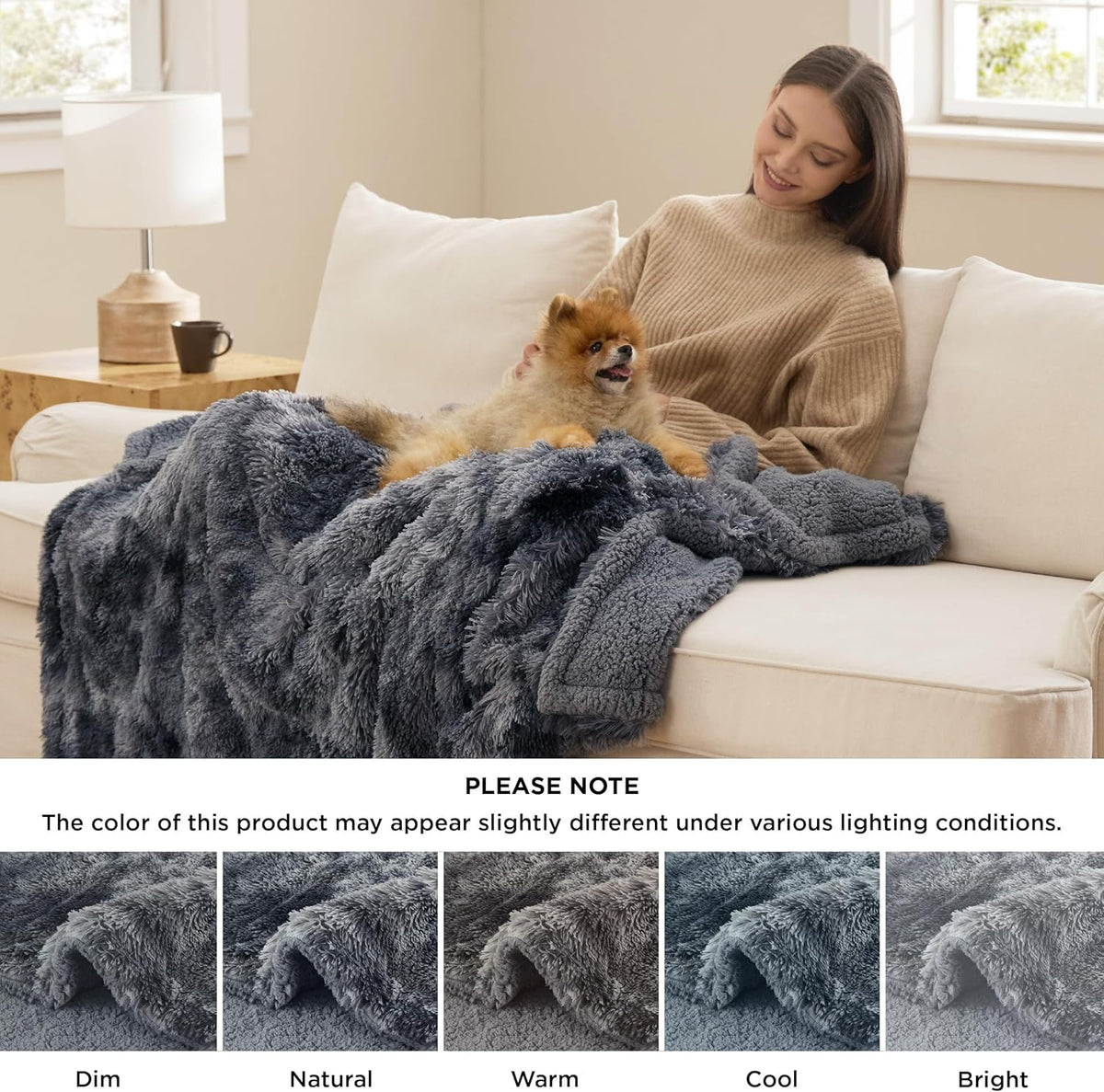 Waterproof Dog Blankets for Large Dogs, Fluffy Faux Fur, 50×60" | Plush Fuzzy Reversible Pet Blankets for Couch and Dog Bed, Soft Calming Throw Cat Blanket Washable, Dog Gift, Tie-dye Grey