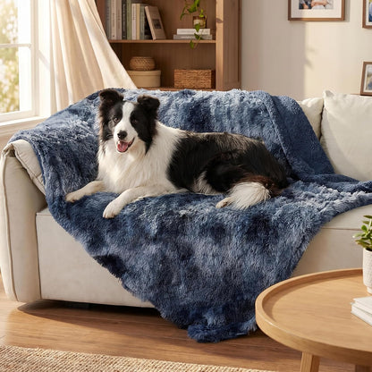 Waterproof Dog Blankets for Large Dogs, Fluffy Faux Fur, 50×60" | Plush Fuzzy Reversible Pet Blankets for Couch and Dog Bed, Soft Calming Throw Cat Blanket Washable, Dog Gift, Tie-dye Grey