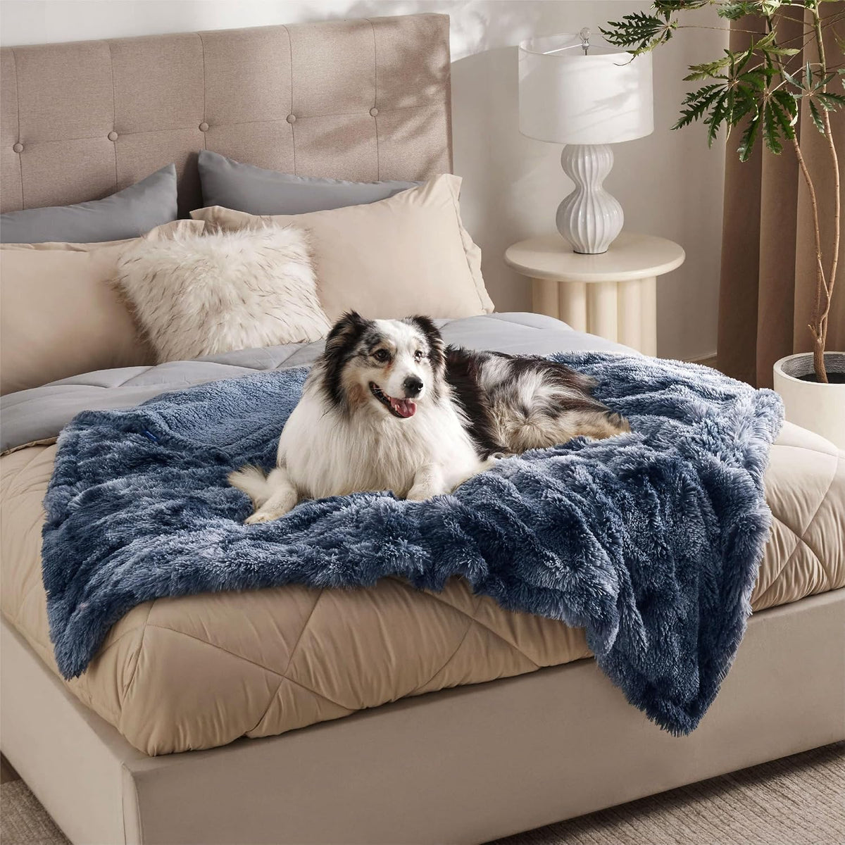 Waterproof Dog Blankets for Large Dogs, Fluffy Faux Fur, 50×60" | Plush Fuzzy Reversible Pet Blankets for Couch and Dog Bed, Soft Calming Throw Cat Blanket Washable, Dog Gift, Tie-dye Grey