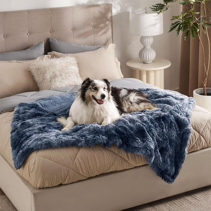 Waterproof Dog Blankets for Large Dogs, Fluffy Faux Fur, 50×60" | Plush Fuzzy Reversible Pet Blankets for Couch and Dog Bed, Soft Calming Throw Cat Blanket Washable, Dog Gift, Tie-dye Grey