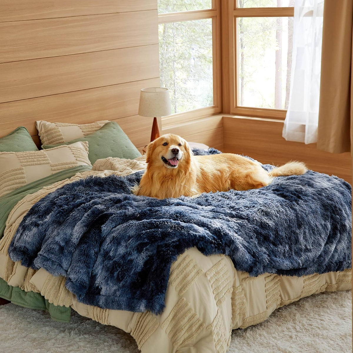 Waterproof Dog Blankets for Large Dogs, Fluffy Faux Fur, 50×60" | Plush Fuzzy Reversible Pet Blankets for Couch and Dog Bed, Soft Calming Throw Cat Blanket Washable, Dog Gift, Tie-dye Grey