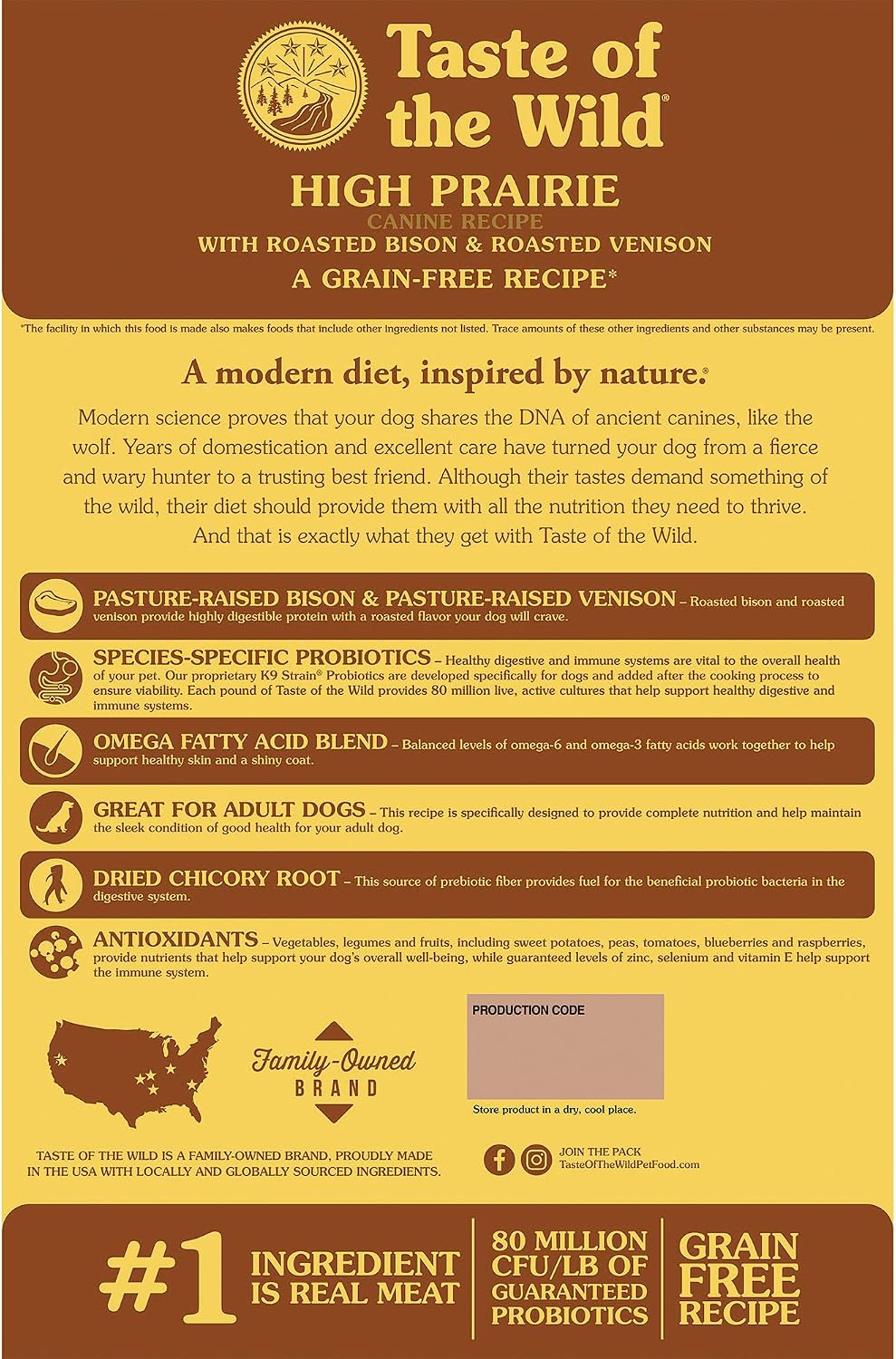 High Prairie Adult Dry Dog Food, Roasted Bison, 28lb