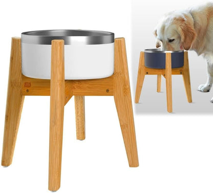 Dog Bowl Stand for Mid-Large Dogs | Adjustable, Bamboo, 12-inch High | Use to Elevate, Raise Pet Food Water and Slow Feeder Bowls, Expandable with Locking Option, Non-Slip Feet, Stand Only