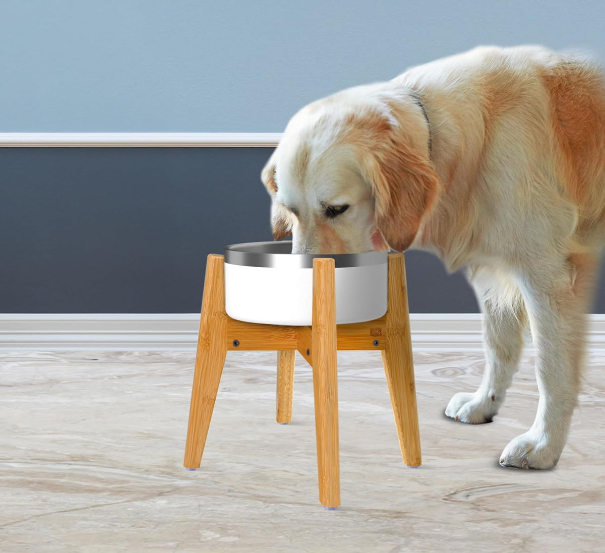 Dog Bowl Stand for Mid-Large Dogs | Adjustable, Bamboo, 12-inch High | Use to Elevate, Raise Pet Food Water and Slow Feeder Bowls, Expandable with Locking Option, Non-Slip Feet, Stand Only