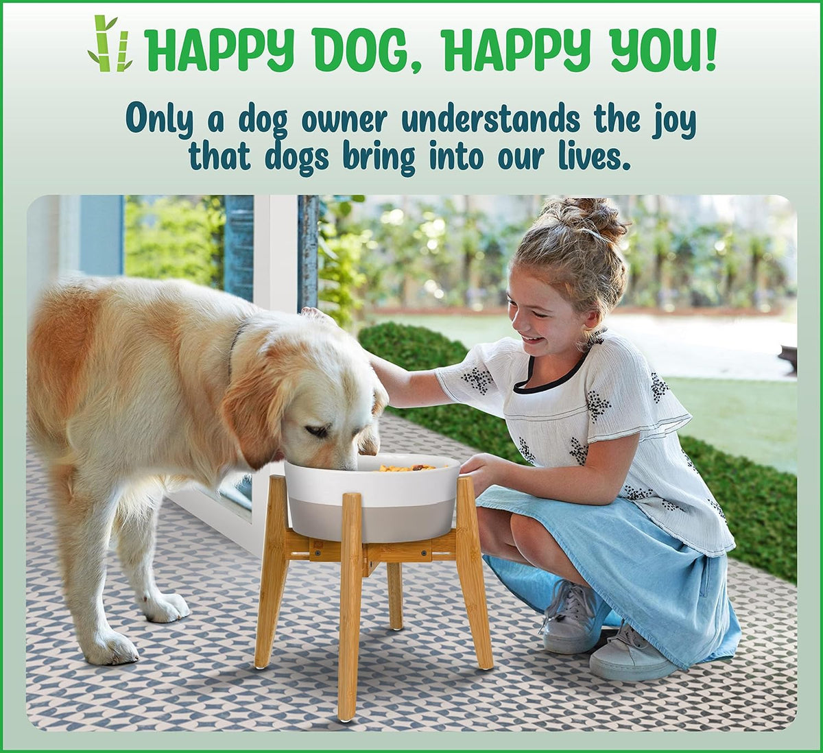 Dog Bowl Stand for Mid-Large Dogs | Adjustable, Bamboo, 12-inch High | Use to Elevate, Raise Pet Food Water and Slow Feeder Bowls, Expandable with Locking Option, Non-Slip Feet, Stand Only