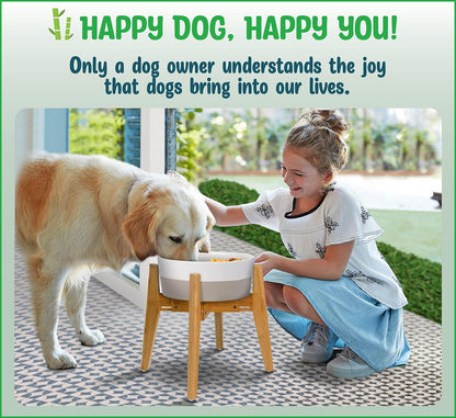 Dog Bowl Stand for Mid-Large Dogs | Adjustable, Bamboo, 12-inch High | Use to Elevate, Raise Pet Food Water and Slow Feeder Bowls, Expandable with Locking Option, Non-Slip Feet, Stand Only
