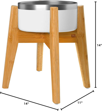 Dog Bowl Stand for Mid-Large Dogs | Adjustable, Bamboo, 12-inch High | Use to Elevate, Raise Pet Food Water and Slow Feeder Bowls, Expandable with Locking Option, Non-Slip Feet, Stand Only
