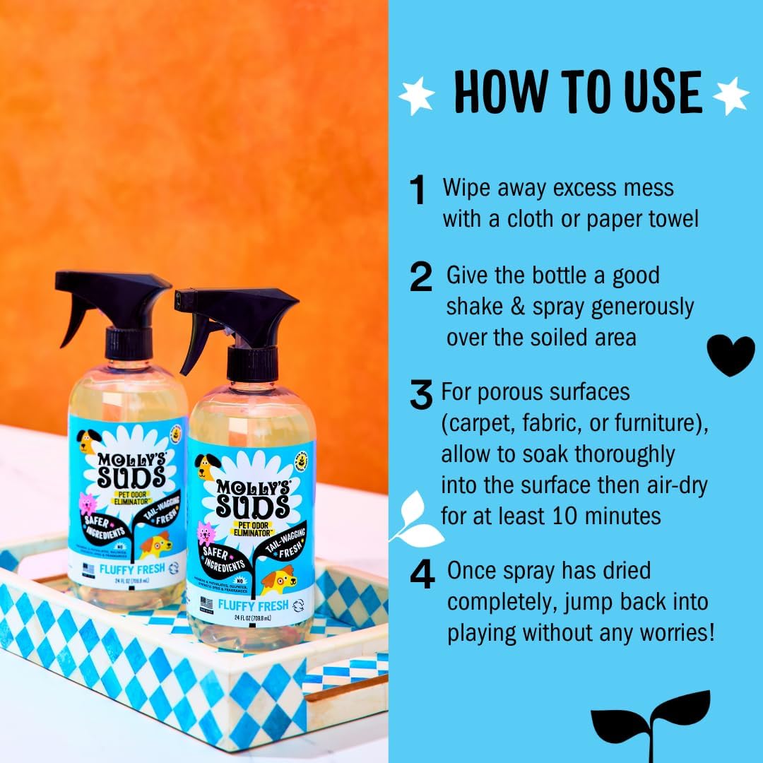 Pet Odor Eliminator Spray for Dog and Cat Urine, Carpet Stains, and Strong Smells – Cleaner with Essential Oils (Furry Fresh, 24 Fl Oz)