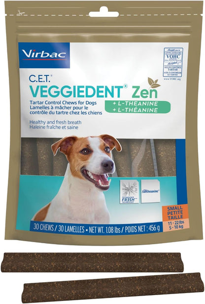 C.E.T. Veggiedent Fr3sh & Zen Plaque and Tartar Control Chews for Dogs, S