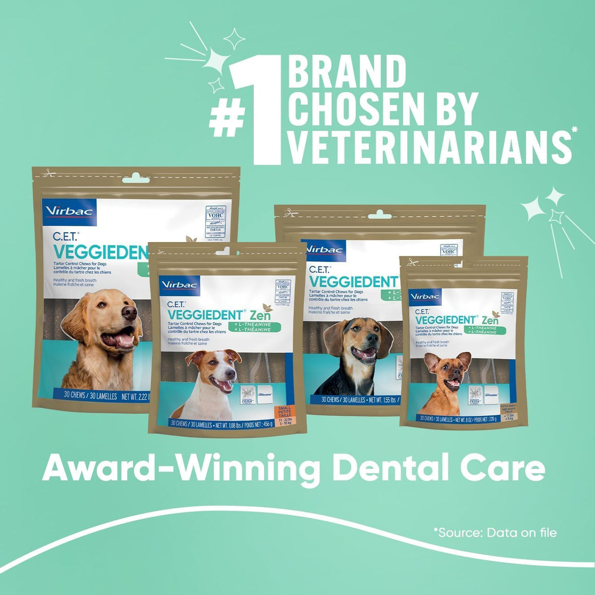 C.E.T. Veggiedent Fr3sh & Zen Plaque and Tartar Control Chews for Dogs, S