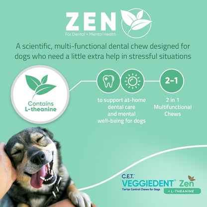 C.E.T. Veggiedent Fr3sh & Zen Plaque and Tartar Control Chews for Dogs, S