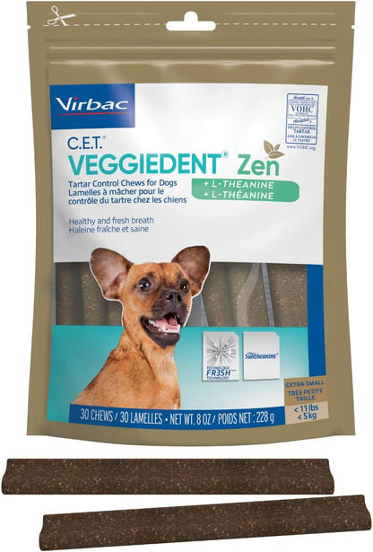 C.E.T. Veggiedent Fr3sh & Zen Plaque and Tartar Control Chews for Dogs, S
