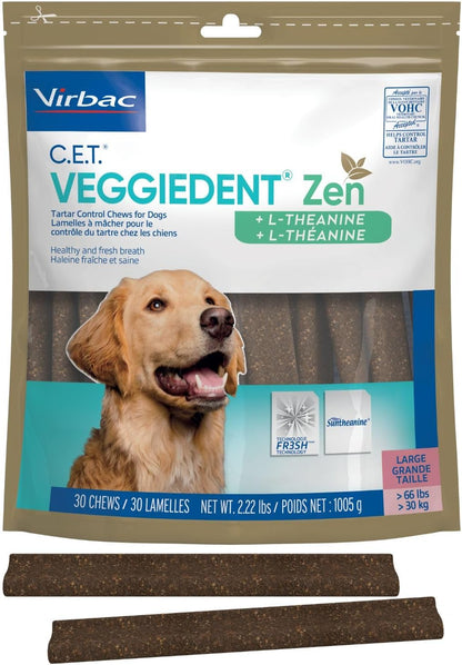 C.E.T. Veggiedent Fr3sh & Zen Plaque and Tartar Control Chews for Dogs, S