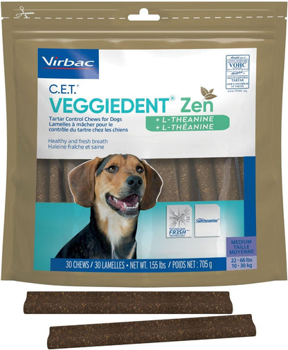 C.E.T. Veggiedent Fr3sh & Zen Plaque and Tartar Control Chews for Dogs, S