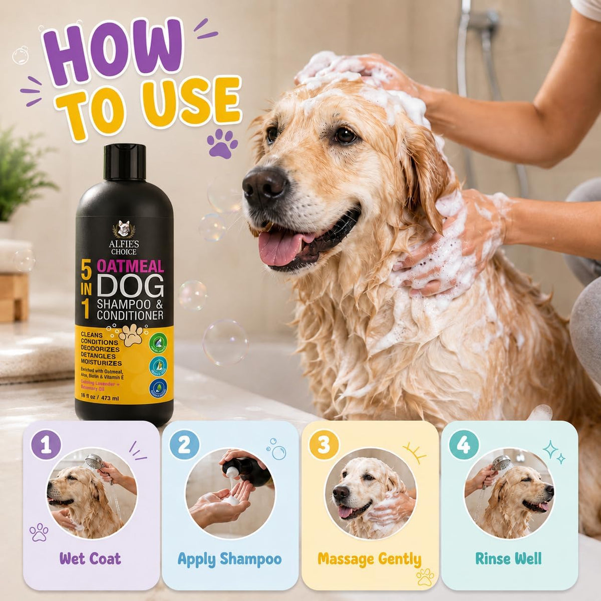 Oatmeal Dog Shampoo and Conditioner for Itchy Skin Relief 16 fl oz