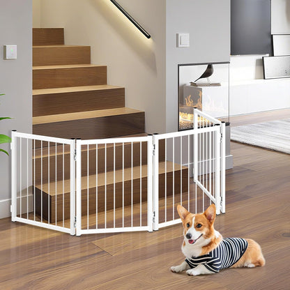 Freestanding Short Dog Gate, 16.5" Tall Small Pet Gate Easily Step Over, Metal Foldable Pet Gate, Up to 51" Wide Puppy Fence, Gate for Stairs and Doorways, Indoor, Outdoor Use, No Drill Pressure Mount