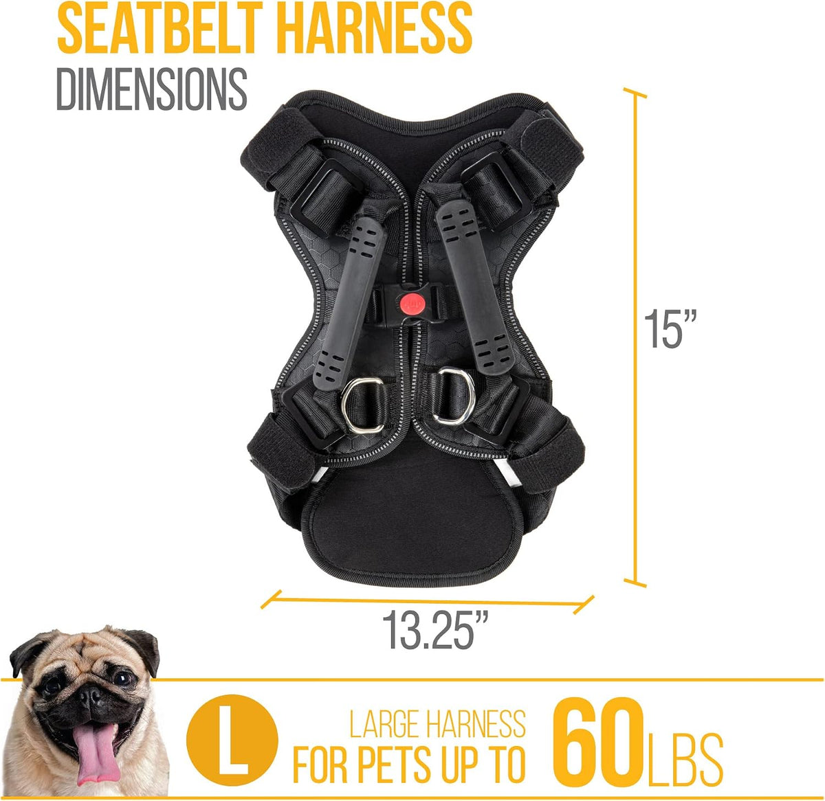 Crash-Tested Multipurpose Seatbelt Dog Harness - Black, Large