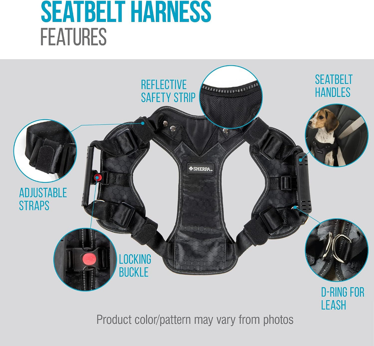Crash-Tested Multipurpose Seatbelt Dog Harness - Black, Large