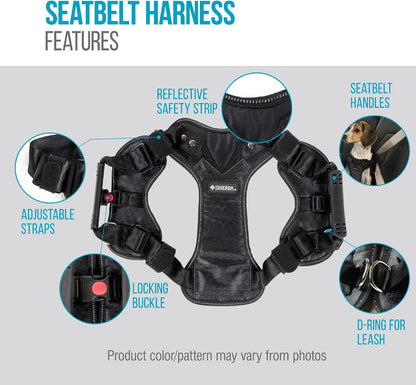 Crash-Tested Multipurpose Seatbelt Dog Harness - Black, Large