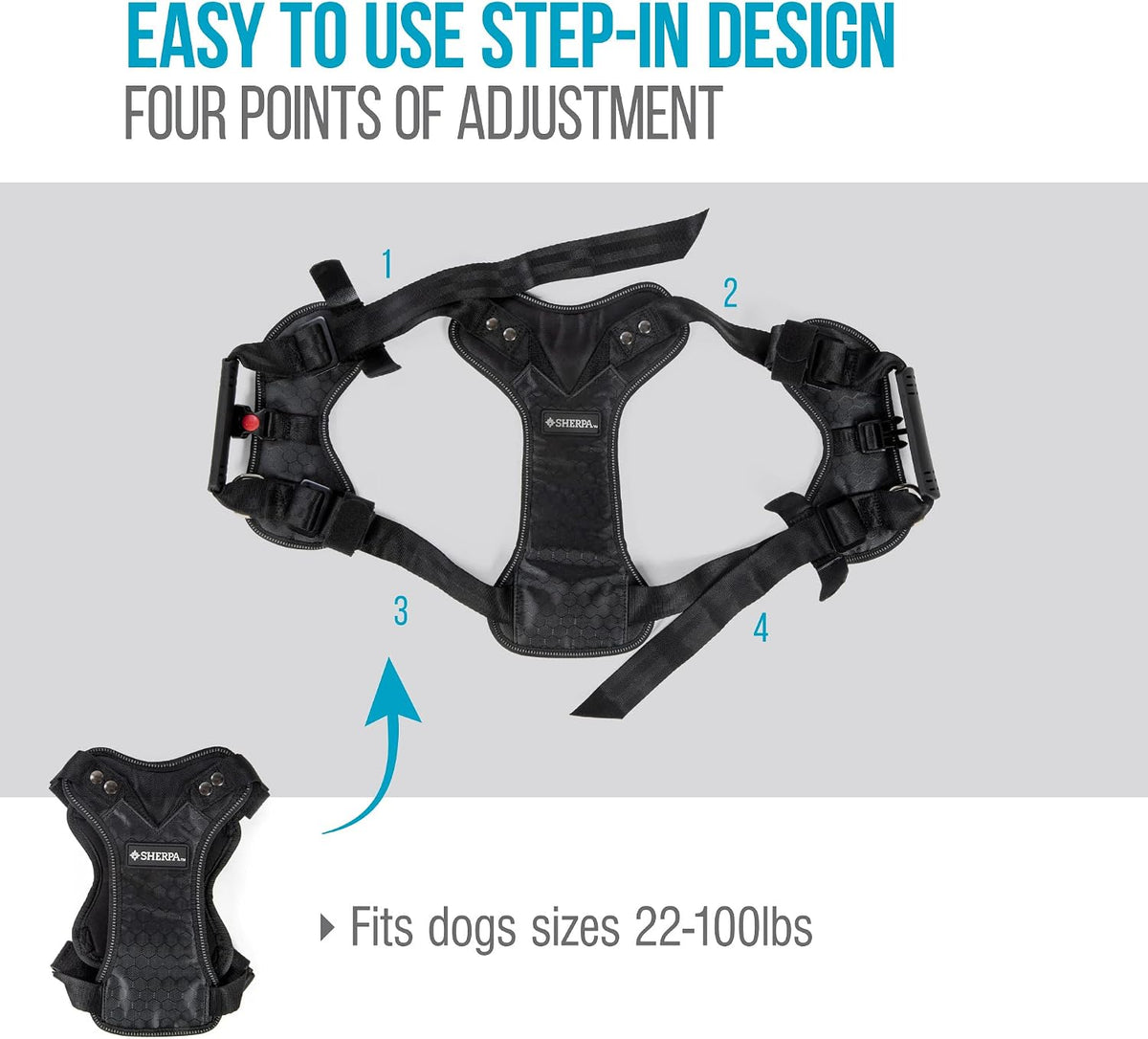 Crash-Tested Multipurpose Seatbelt Dog Harness - Black, Large