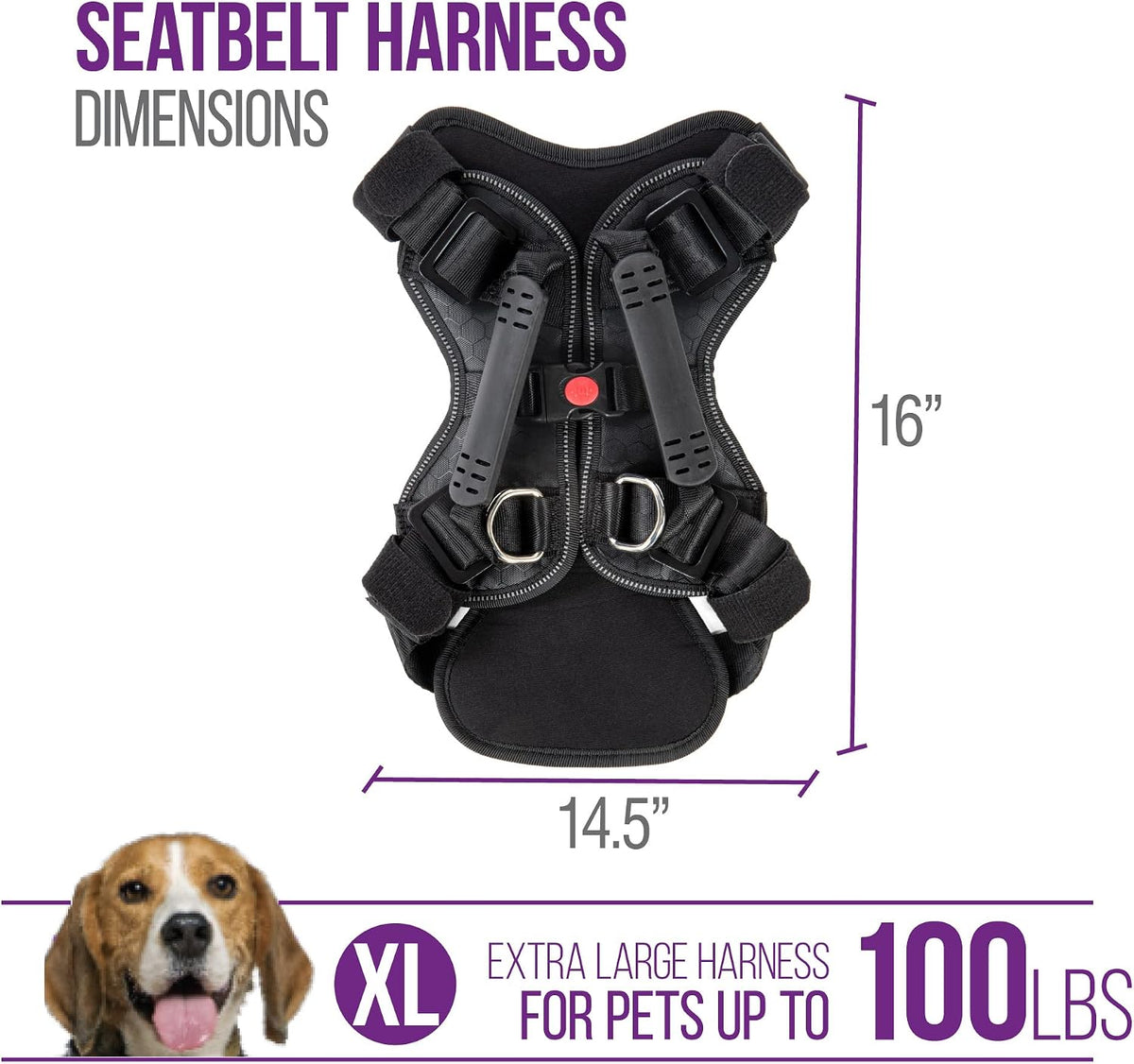 Crash-Tested Multipurpose Seatbelt Dog Harness - Black, Large