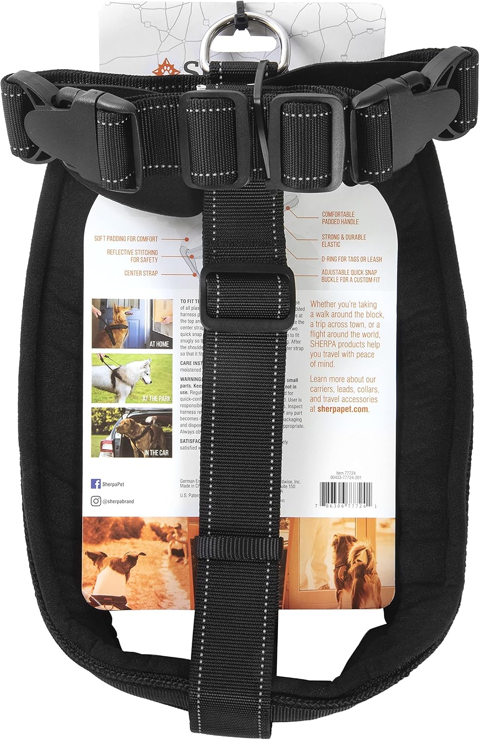 Crash-Tested Multipurpose Seatbelt Dog Harness - Black, Large