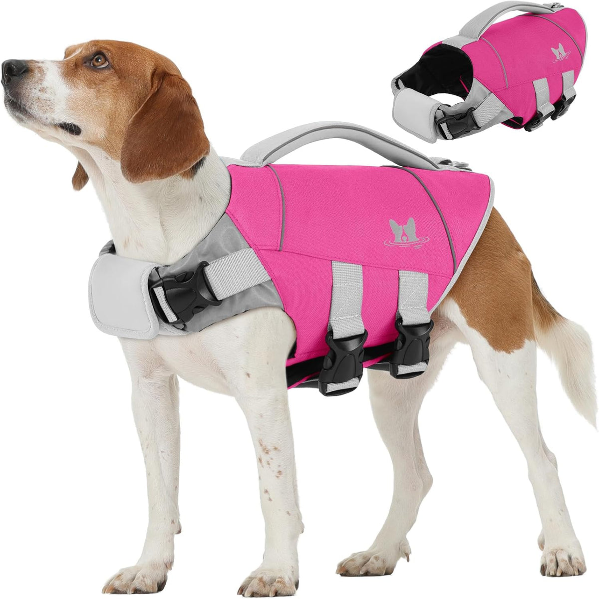 Medium Dog Life Jacket High Flotation, Ripstop Reflective Dog Life Vest for Swimming Boating, Safety Lifesaver with Rescue Handle & Buoyancy, Adjustable Swimming Vest for Medium Dogs,Rose,M