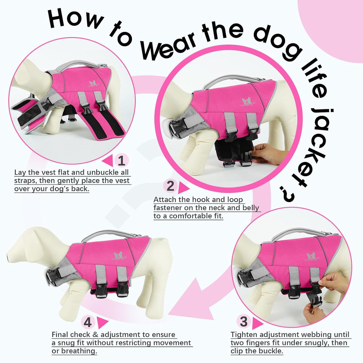 Medium Dog Life Jacket High Flotation, Ripstop Reflective Dog Life Vest for Swimming Boating, Safety Lifesaver with Rescue Handle & Buoyancy, Adjustable Swimming Vest for Medium Dogs,Rose,M