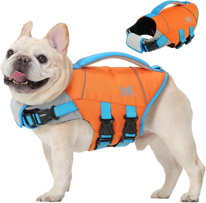 Medium Dog Life Jacket High Flotation, Ripstop Reflective Dog Life Vest for Swimming Boating, Safety Lifesaver with Rescue Handle & Buoyancy, Adjustable Swimming Vest for Medium Dogs,Rose,M