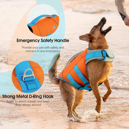 Medium Dog Life Jacket High Flotation, Ripstop Reflective Dog Life Vest for Swimming Boating, Safety Lifesaver with Rescue Handle & Buoyancy, Adjustable Swimming Vest for Medium Dogs,Rose,M