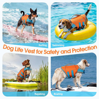 Medium Dog Life Jacket High Flotation, Ripstop Reflective Dog Life Vest for Swimming Boating, Safety Lifesaver with Rescue Handle & Buoyancy, Adjustable Swimming Vest for Medium Dogs,Rose,M