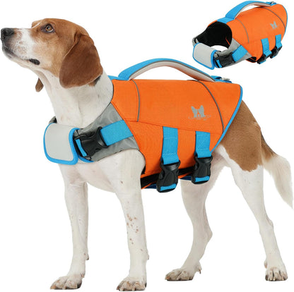 Medium Dog Life Jacket High Flotation, Ripstop Reflective Dog Life Vest for Swimming Boating, Safety Lifesaver with Rescue Handle & Buoyancy, Adjustable Swimming Vest for Medium Dogs,Rose,M