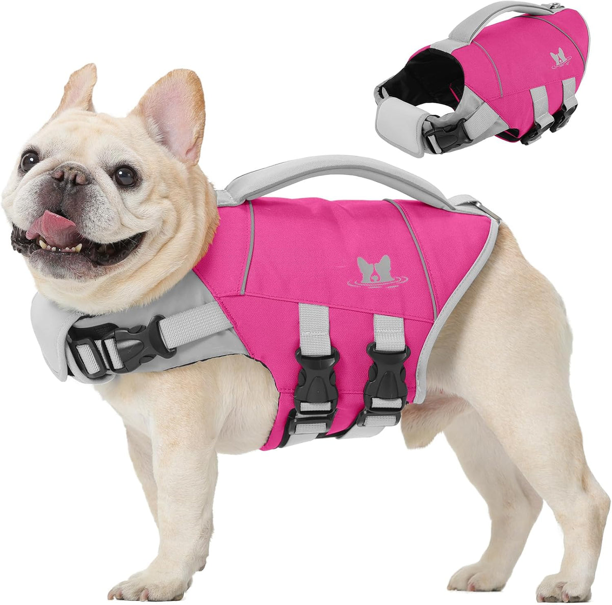 Medium Dog Life Jacket High Flotation, Ripstop Reflective Dog Life Vest for Swimming Boating, Safety Lifesaver with Rescue Handle & Buoyancy, Adjustable Swimming Vest for Medium Dogs,Rose,M
