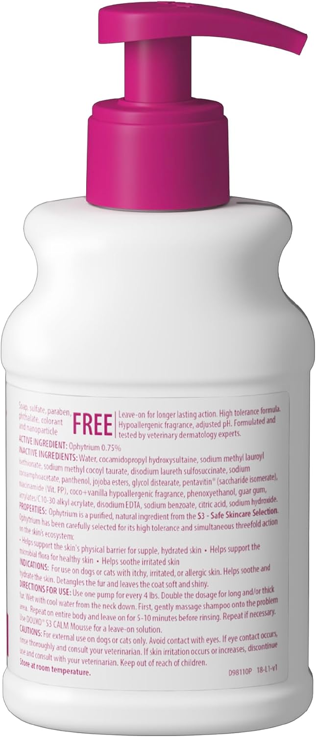 S3 Calm Dog Shampoo for Itchy Skin Relief, Dog Shampoo for Allergies and Itching, Soothes Itchy, Irritated or Allergic Skin For Dogs and Cats, 6.7 fl oz