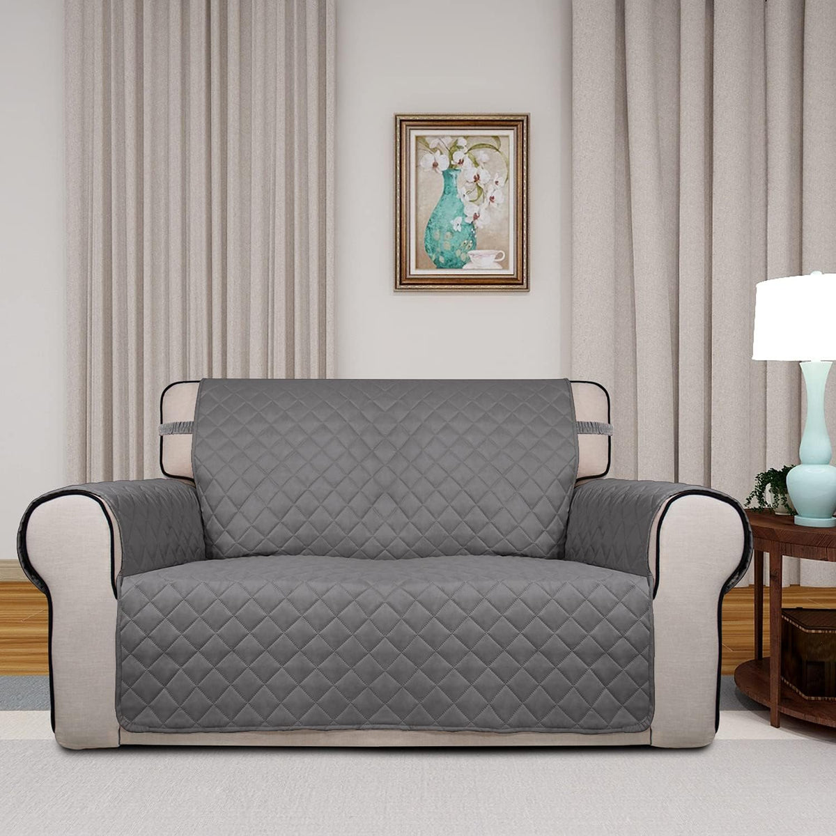 Reversible Quilted Sofa Cover Dog Couch Covers for Sofa, 66 in | Gray/Light Gray, Water Resistant Couch Protector, Washable Pet Couch Cover with Non Slip and Elastic Straps For Kids - Colors B