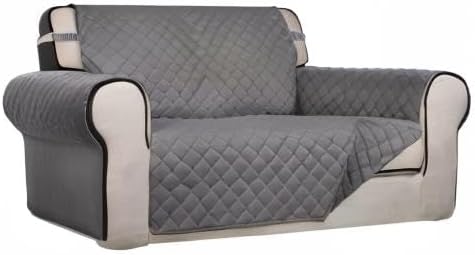 Reversible Quilted Sofa Cover Dog Couch Covers for Sofa, 66 in | Gray/Light Gray, Water Resistant Couch Protector, Washable Pet Couch Cover with Non Slip and Elastic Straps For Kids - Colors B