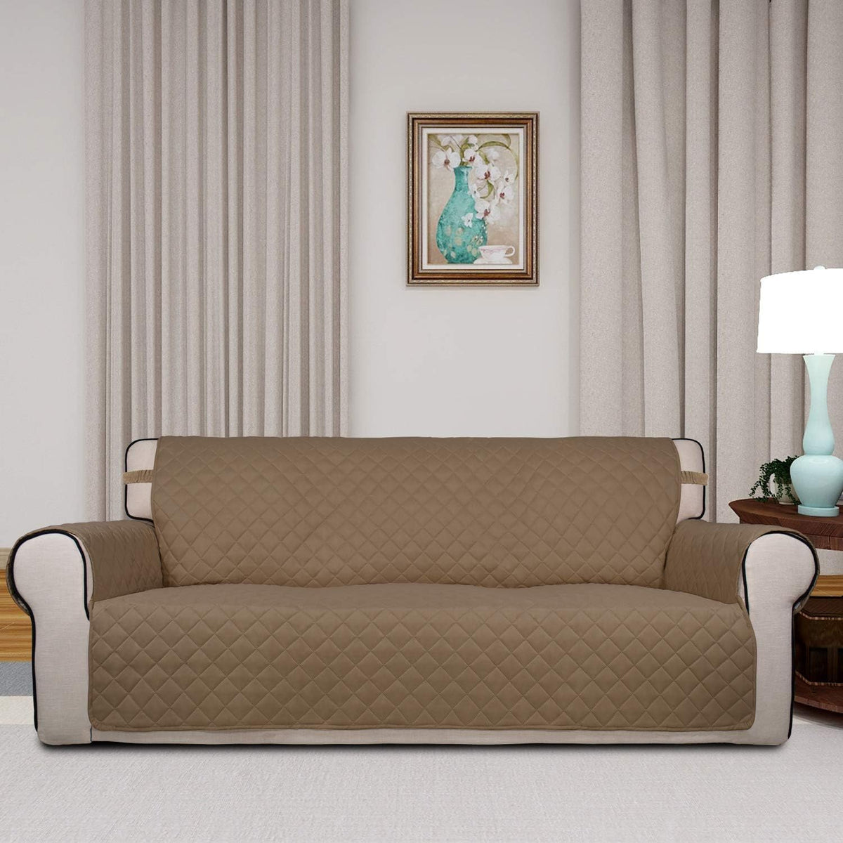 Reversible Quilted Sofa Cover Dog Couch Covers for Sofa, 66 in | Gray/Light Gray, Water Resistant Couch Protector, Washable Pet Couch Cover with Non Slip and Elastic Straps For Kids - Colors B