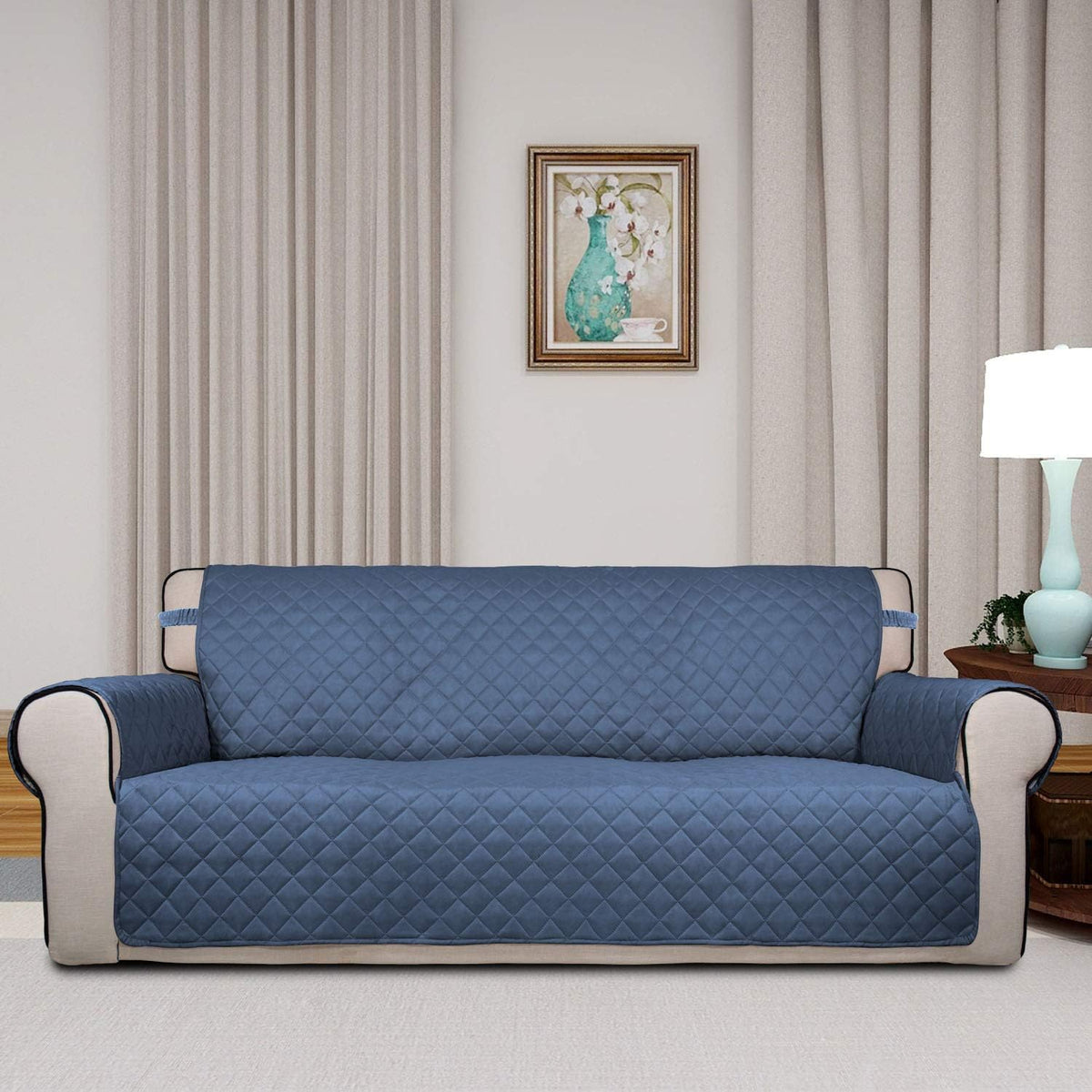 Reversible Quilted Sofa Cover Dog Couch Covers for Sofa, 66 in | Gray/Light Gray, Water Resistant Couch Protector, Washable Pet Couch Cover with Non Slip and Elastic Straps For Kids - Colors B