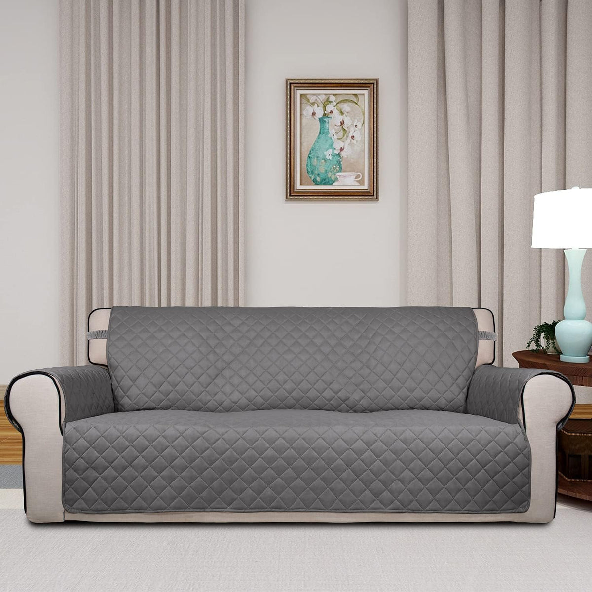 Reversible Quilted Sofa Cover Dog Couch Covers for Sofa, 66 in | Gray/Light Gray, Water Resistant Couch Protector, Washable Pet Couch Cover with Non Slip and Elastic Straps For Kids - Colors B