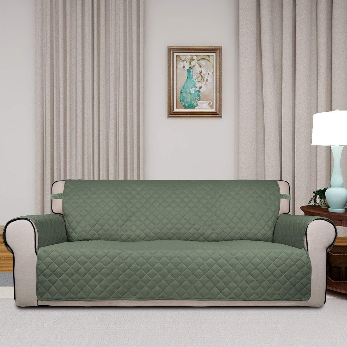 Reversible Quilted Sofa Cover Dog Couch Covers for Sofa, 66 in | Gray/Light Gray, Water Resistant Couch Protector, Washable Pet Couch Cover with Non Slip and Elastic Straps For Kids - Colors B