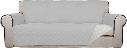 Reversible Quilted Sofa Cover Dog Couch Covers for Sofa, 66 in | Gray/Light Gray, Water Resistant Couch Protector, Washable Pet Couch Cover with Non Slip and Elastic Straps For Kids - Colors B