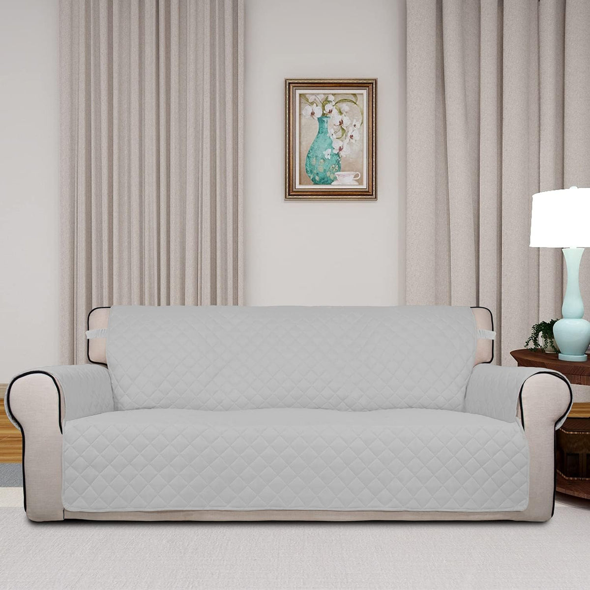 Reversible Quilted Sofa Cover Dog Couch Covers for Sofa, 66 in | Gray/Light Gray, Water Resistant Couch Protector, Washable Pet Couch Cover with Non Slip and Elastic Straps For Kids - Colors B