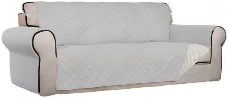 Reversible Quilted Sofa Cover Dog Couch Covers for Sofa, 66 in | Gray/Light Gray, Water Resistant Couch Protector, Washable Pet Couch Cover with Non Slip and Elastic Straps For Kids - Colors B