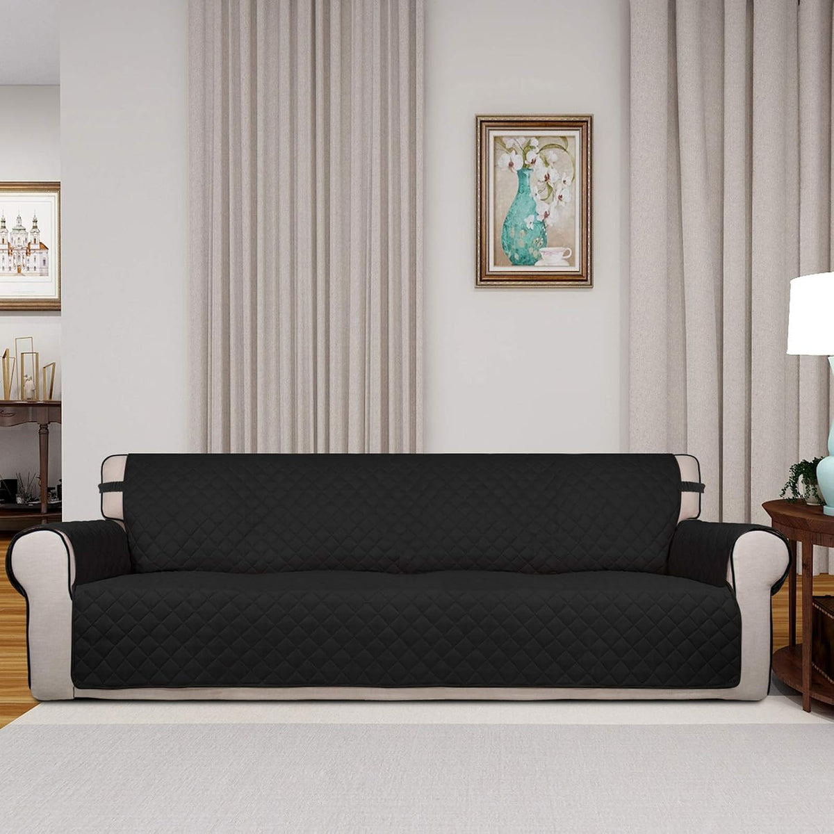 Reversible Quilted Sofa Cover Dog Couch Covers for Sofa, 66 in | Gray/Light Gray, Water Resistant Couch Protector, Washable Pet Couch Cover with Non Slip and Elastic Straps For Kids - Colors B