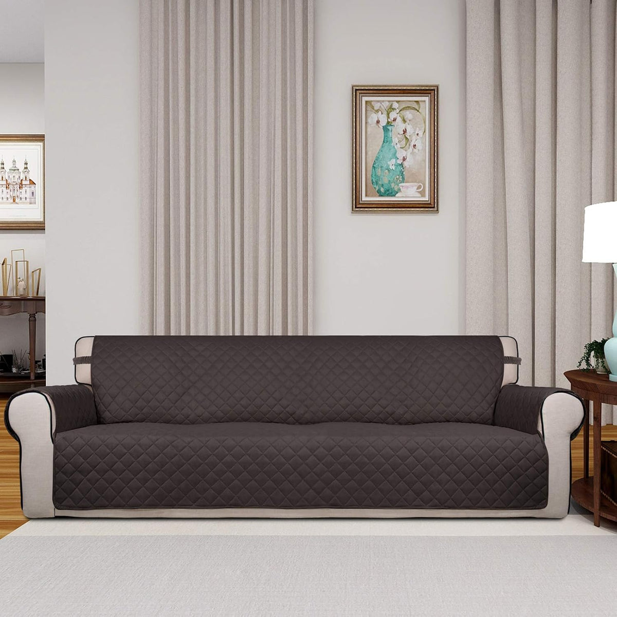 Reversible Quilted Sofa Cover Dog Couch Covers for Sofa, 66 in | Gray/Light Gray, Water Resistant Couch Protector, Washable Pet Couch Cover with Non Slip and Elastic Straps For Kids - Colors B