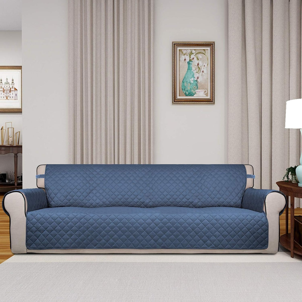 Reversible Quilted Sofa Cover Dog Couch Covers for Sofa, 66 in | Gray/Light Gray, Water Resistant Couch Protector, Washable Pet Couch Cover with Non Slip and Elastic Straps For Kids - Colors B