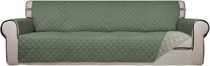 Reversible Quilted Sofa Cover Dog Couch Covers for Sofa, 66 in | Gray/Light Gray, Water Resistant Couch Protector, Washable Pet Couch Cover with Non Slip and Elastic Straps For Kids - Colors B
